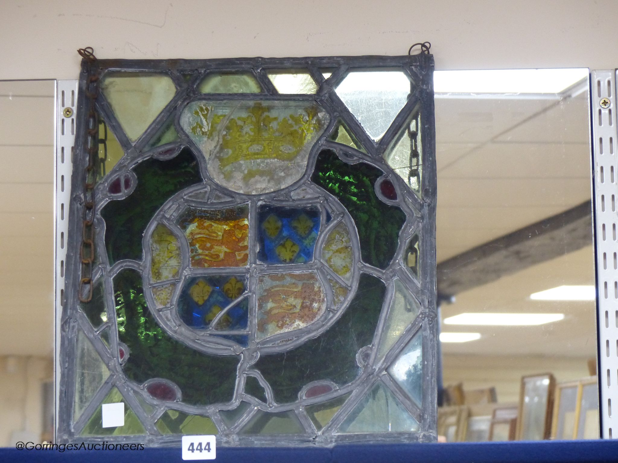 A Gothic style leaded glass panel, and a further leaded and stained glass panel